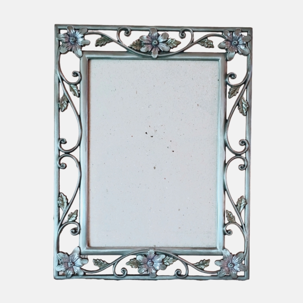Vintage 5"X7" Pewter Photo Frame, Ornate Open Scroll Floral Vine Art Nouveau